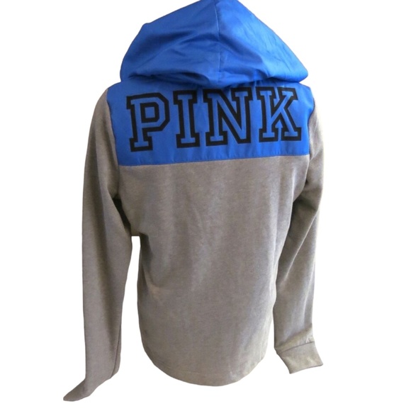 Victoria's Secret PINK Grey w/ Blue Logo Anorak Campus Pullover Hoodie M - Picture 1 of 2